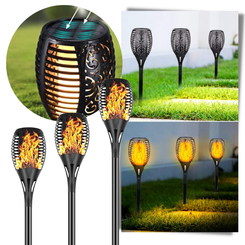 Lampe torche solaire à LED avec flamme