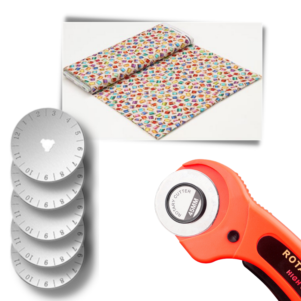 Coupeur rotatif pour tissus avec cinq lames de 45 mm