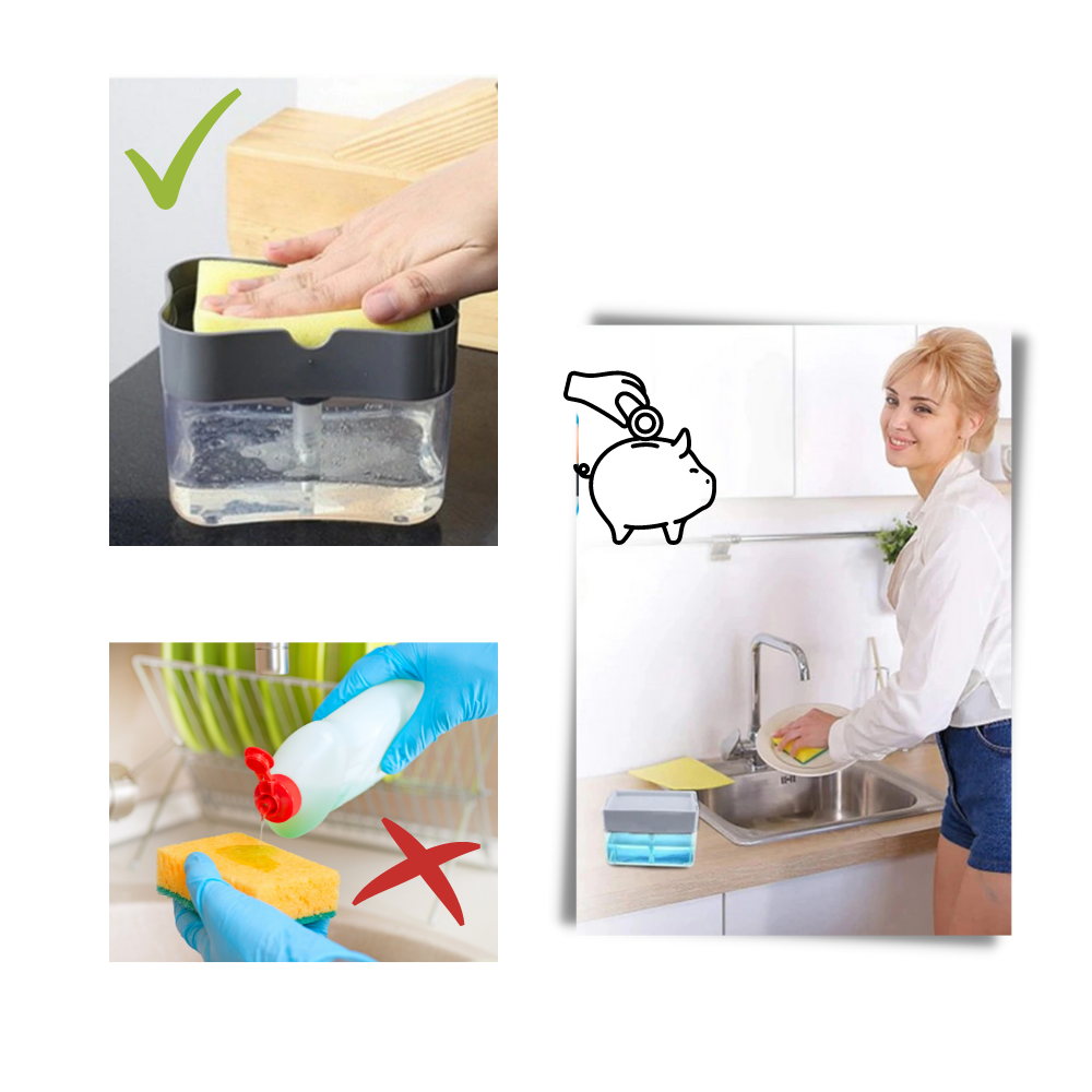 Distributeur de détergent de cuisine avec porte-éponge
