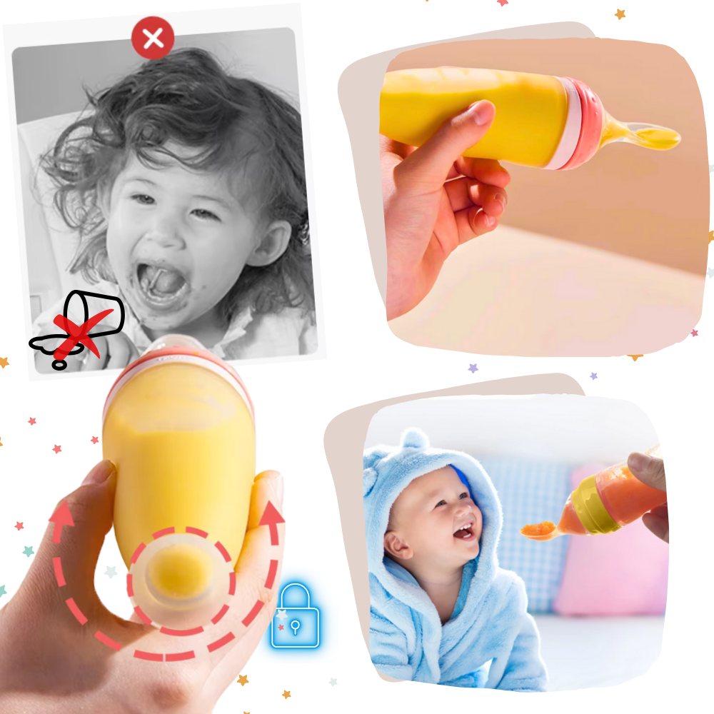 Biberons en silicone avec cuillère anti-débordement