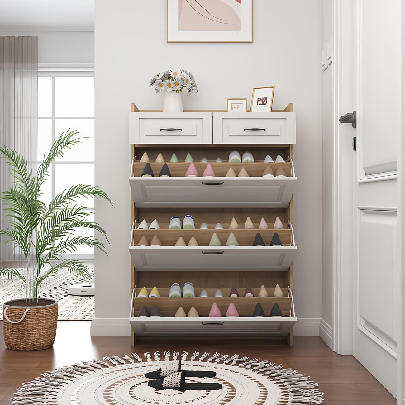 🔥 Meilleure Vente ! Armoire à Chaussures 3 Portes + 2 Tiroirs + Sac à Dos Offert 🎁