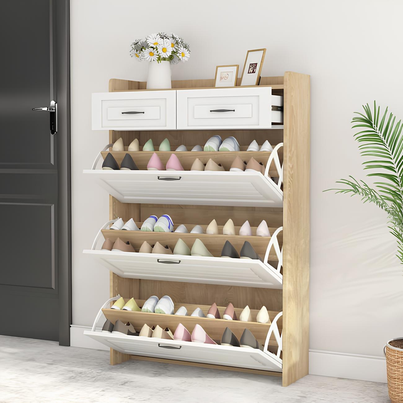 🔥 Meilleure Vente ! Armoire à Chaussures 3 Portes + 2 Tiroirs + Sac à Dos Offert 🎁