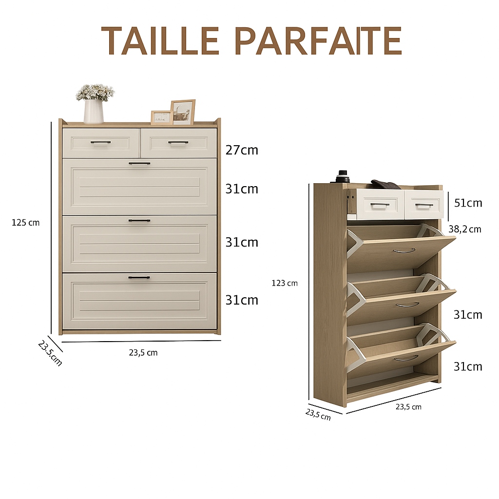 🔥 Meilleure Vente ! Armoire à Chaussures 3 Portes + 2 Tiroirs + Sac à Dos Offert 🎁
